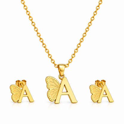 Attached Butterfly With Alphabet Pendant Set for Girl's & Womens