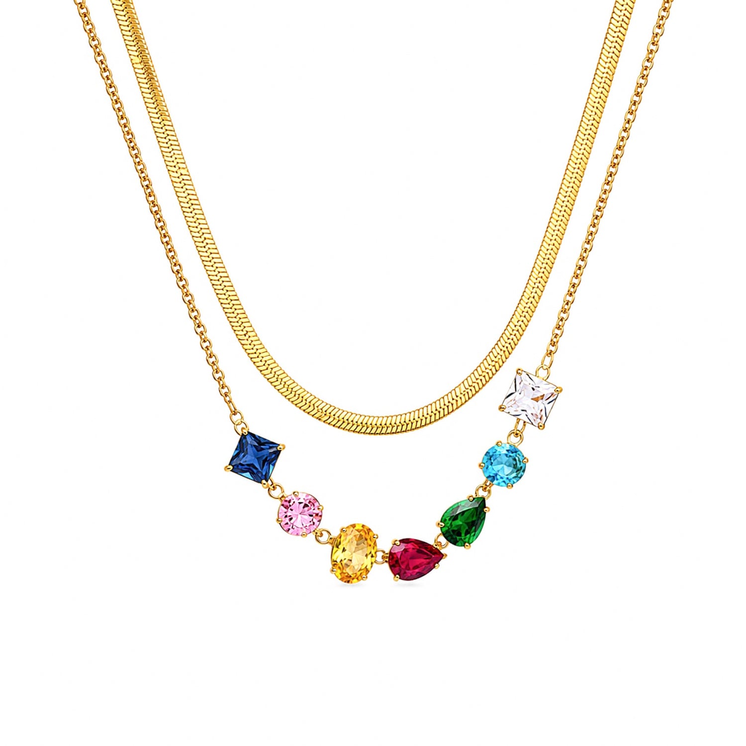 Double Layered Mixed-Cut Multicolored Gemstones Pendant for Girls & women