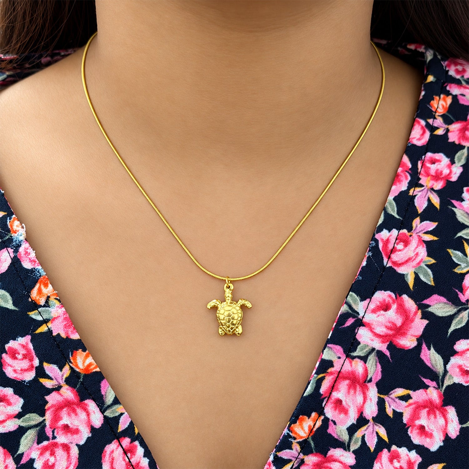 Gold Tone Turtle Pendant with Chain for Girls and Women