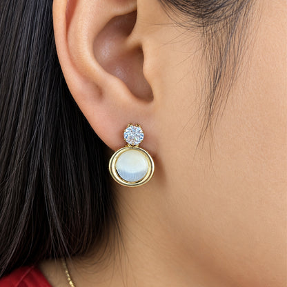 Round Opalescent Cat Eye Earrings for Girls & Women's