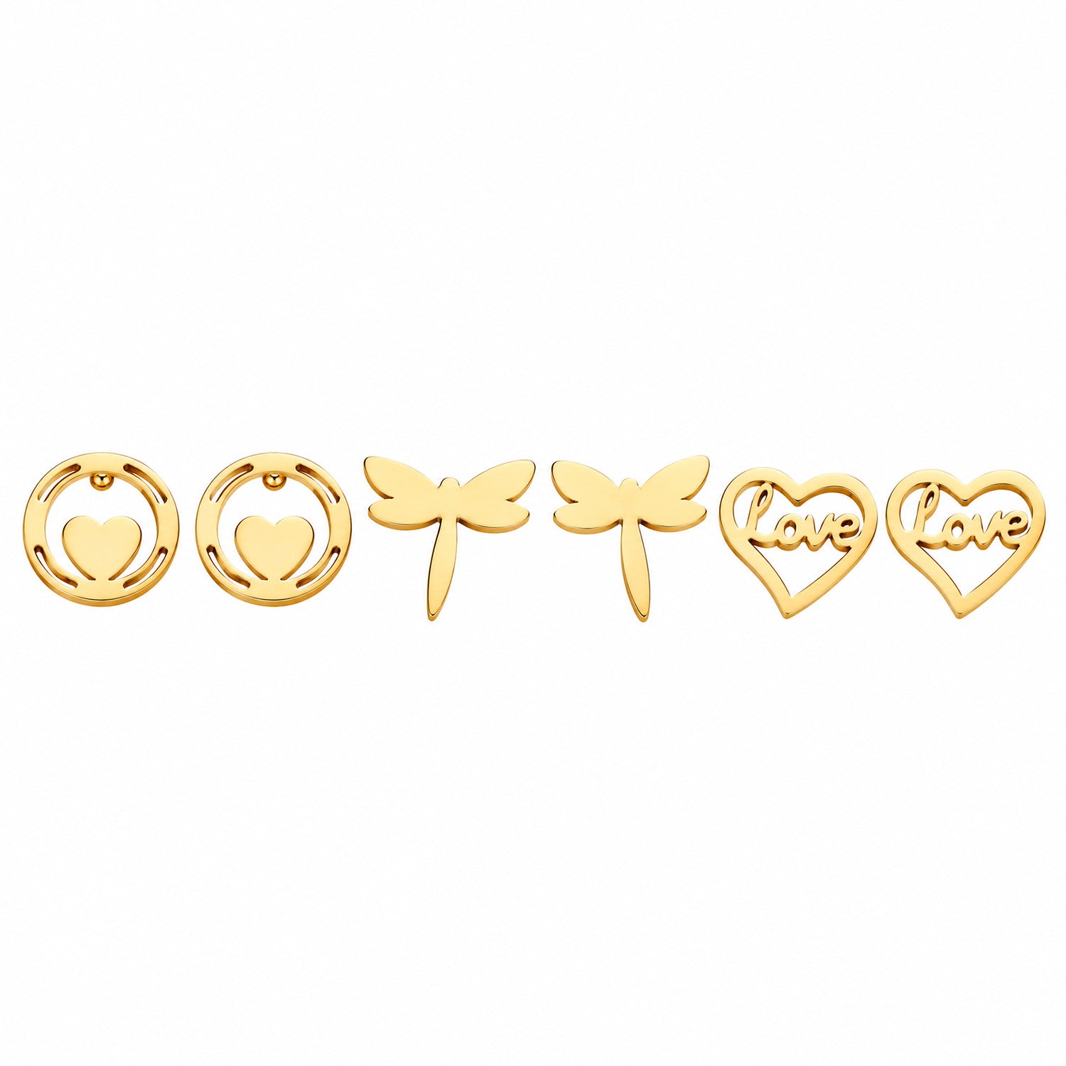 Stainless Steel Two Love Stud Earrings Set for Girls & Women