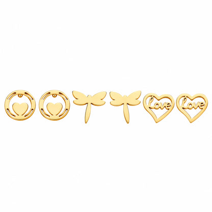 Stainless Steel Two Love Stud Earrings Set for Girls & Women