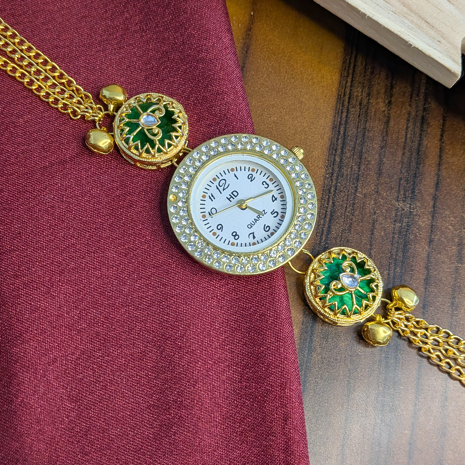 Floral Stone Round Dial Kashmiri Watch for Women & Girls