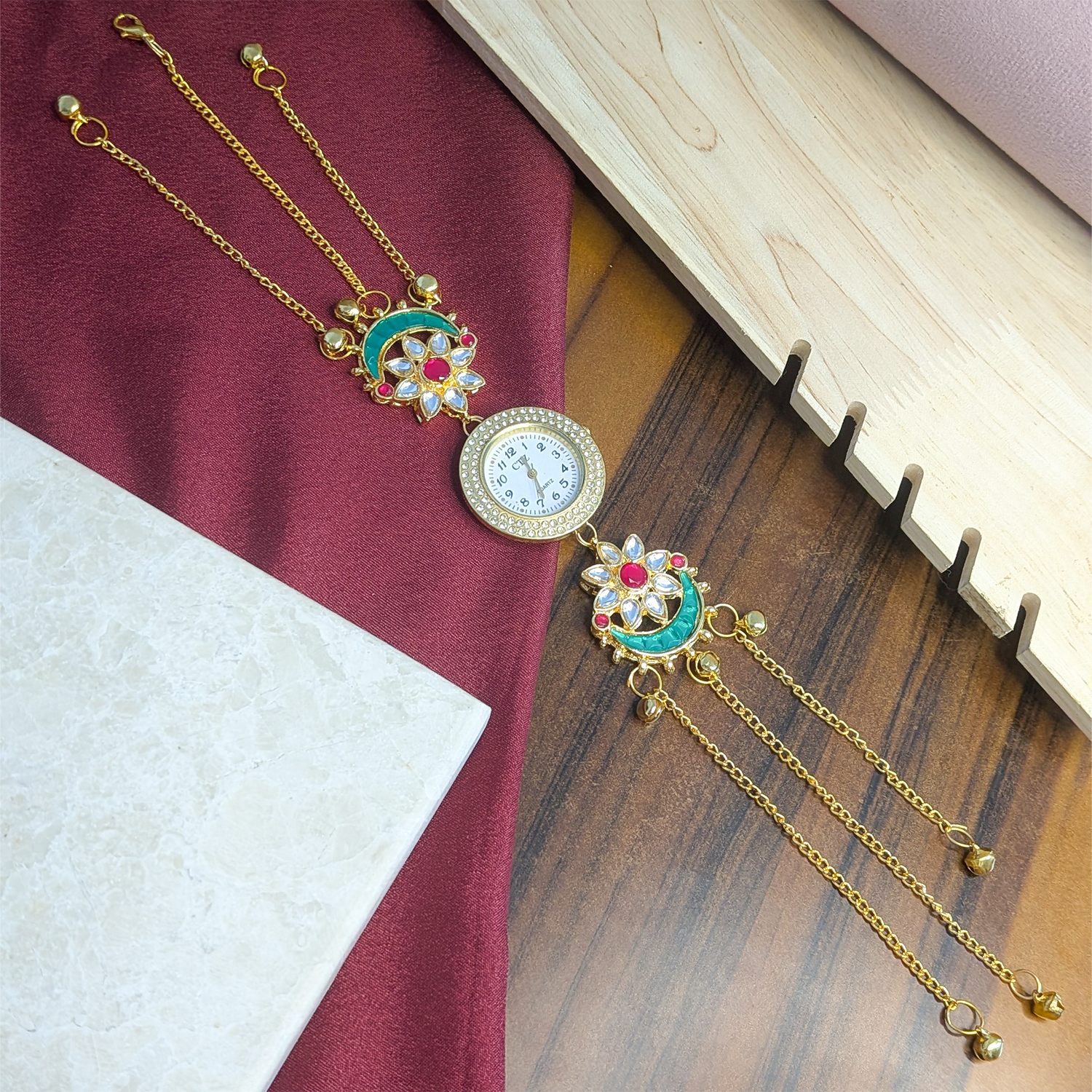 Floral Design Round Dial Kashimiri Watch for Women & Girls