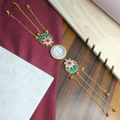 Floral Design Round Dial Kashimiri Watch for Women & Girls