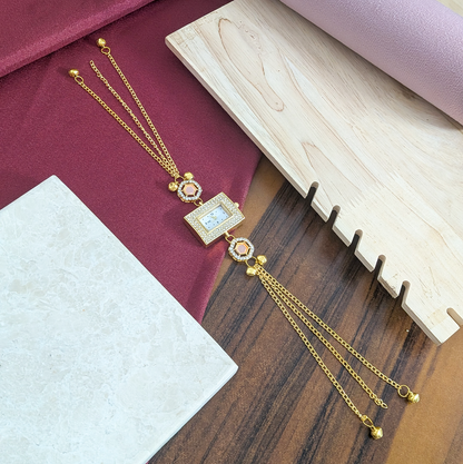 Gold Plated Crystal Stone Square Dial Kashmiri Watch for Girls & Women