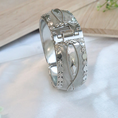 Oxidised Floral Motif Hinged Kada