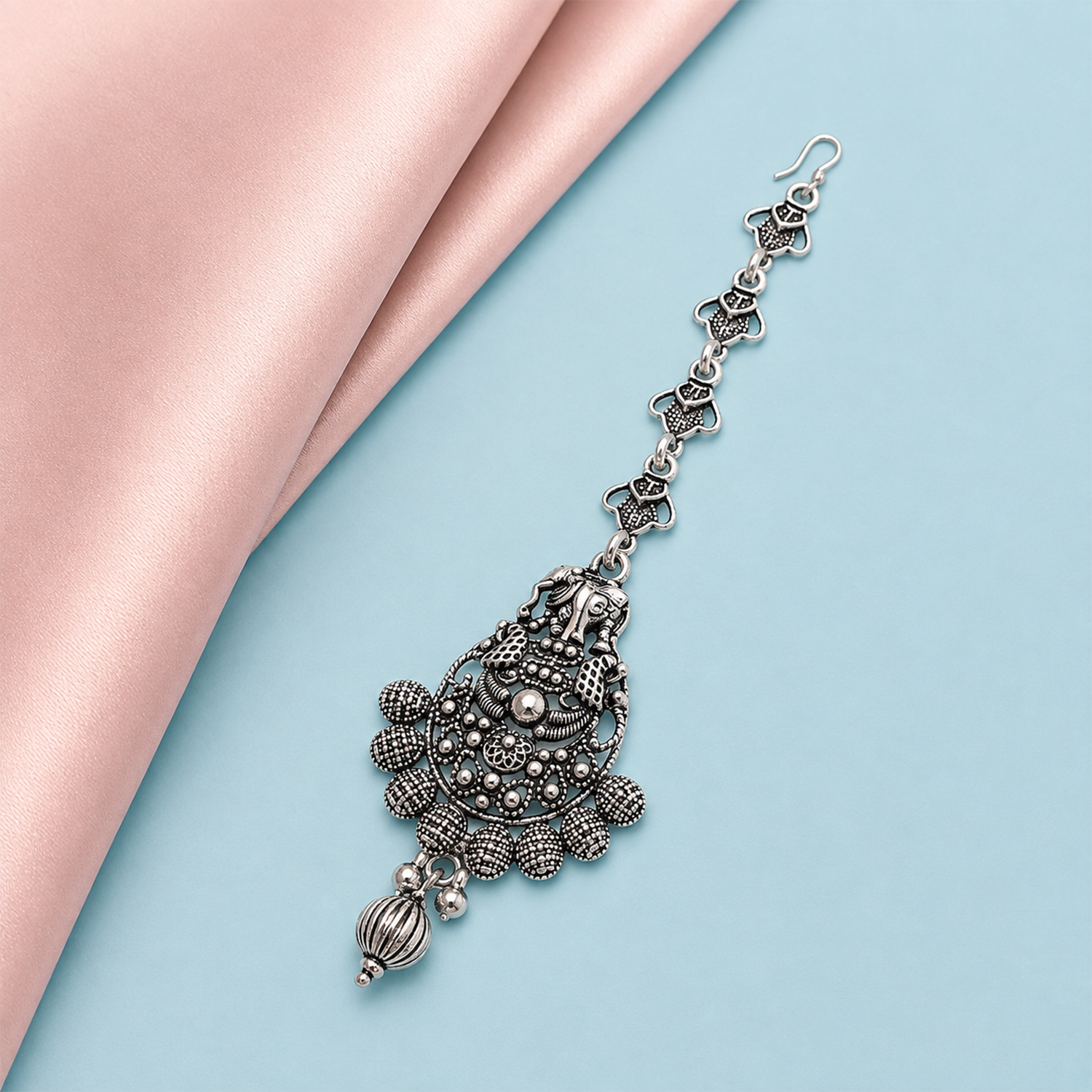 Oxidized Silver Intricate Filigree Work Maang Tikka for Girls & Women