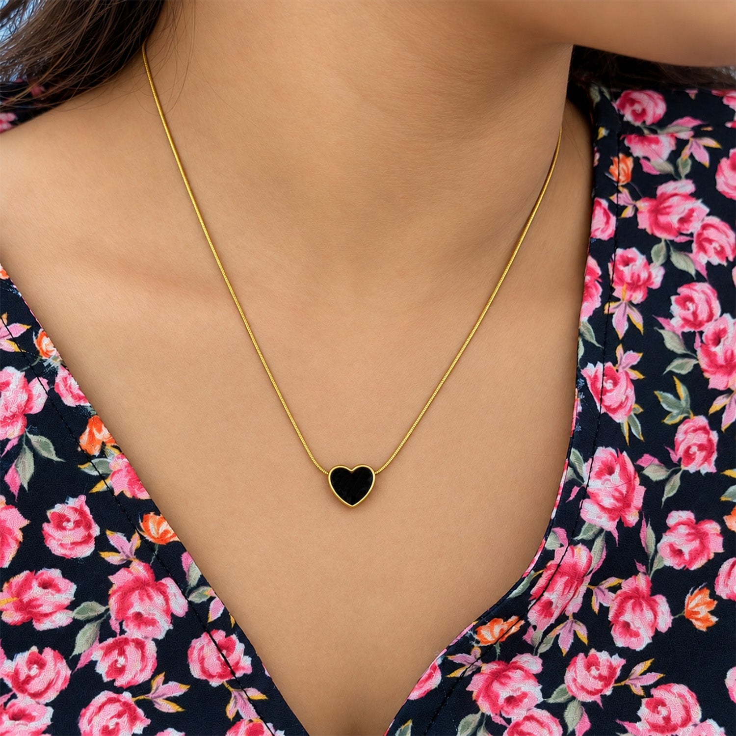Gold Tone Heart Pendant with Pearl Effect Inlay for Girls and Women