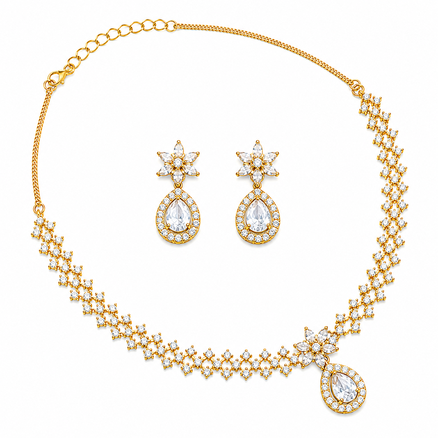 Shiny Sparkling Floral Necklace Set for Girls & Women's