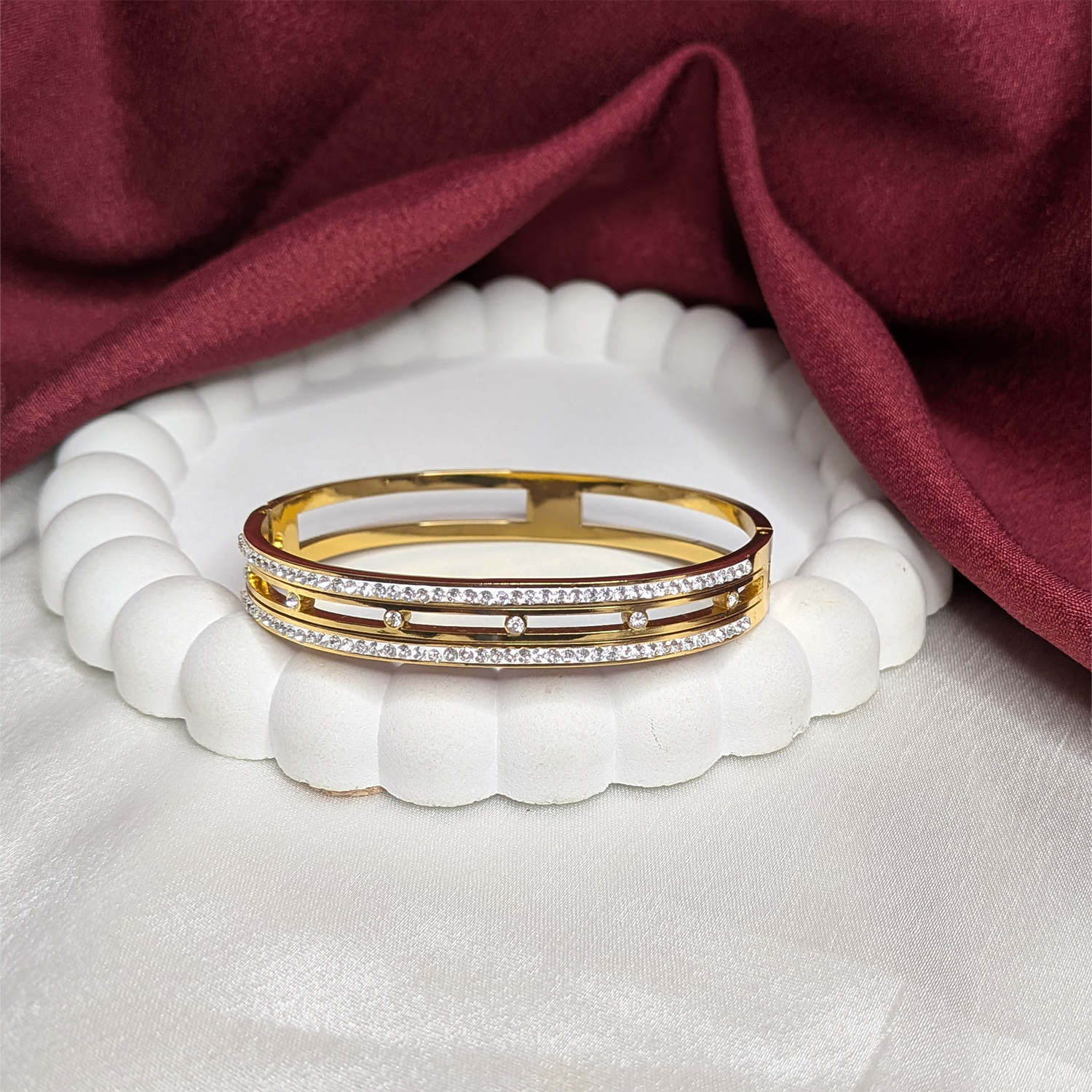 White Circular Zirconia AD Stone Studded Statement Bracelet for Girls & Women