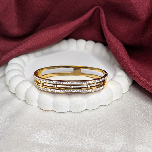 White Circular Zirconia AD Stone Studded Statement Bracelet for Girls & Women