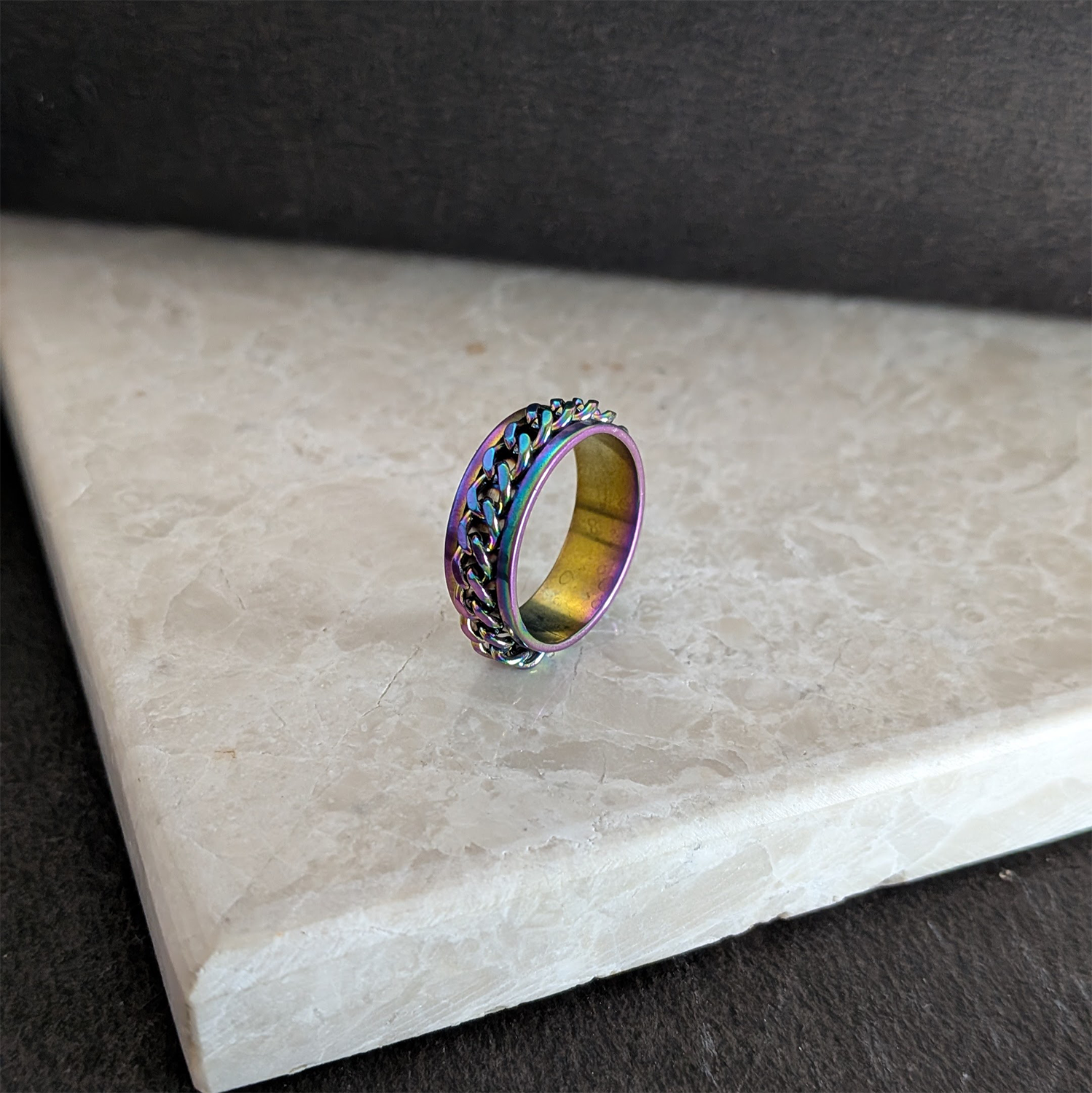 Rainbow Chain Spinner Stainless Steel Ring for  Men & Women