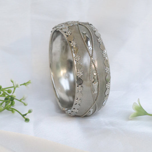 Oxidised Floral Motif Hinged Kada
