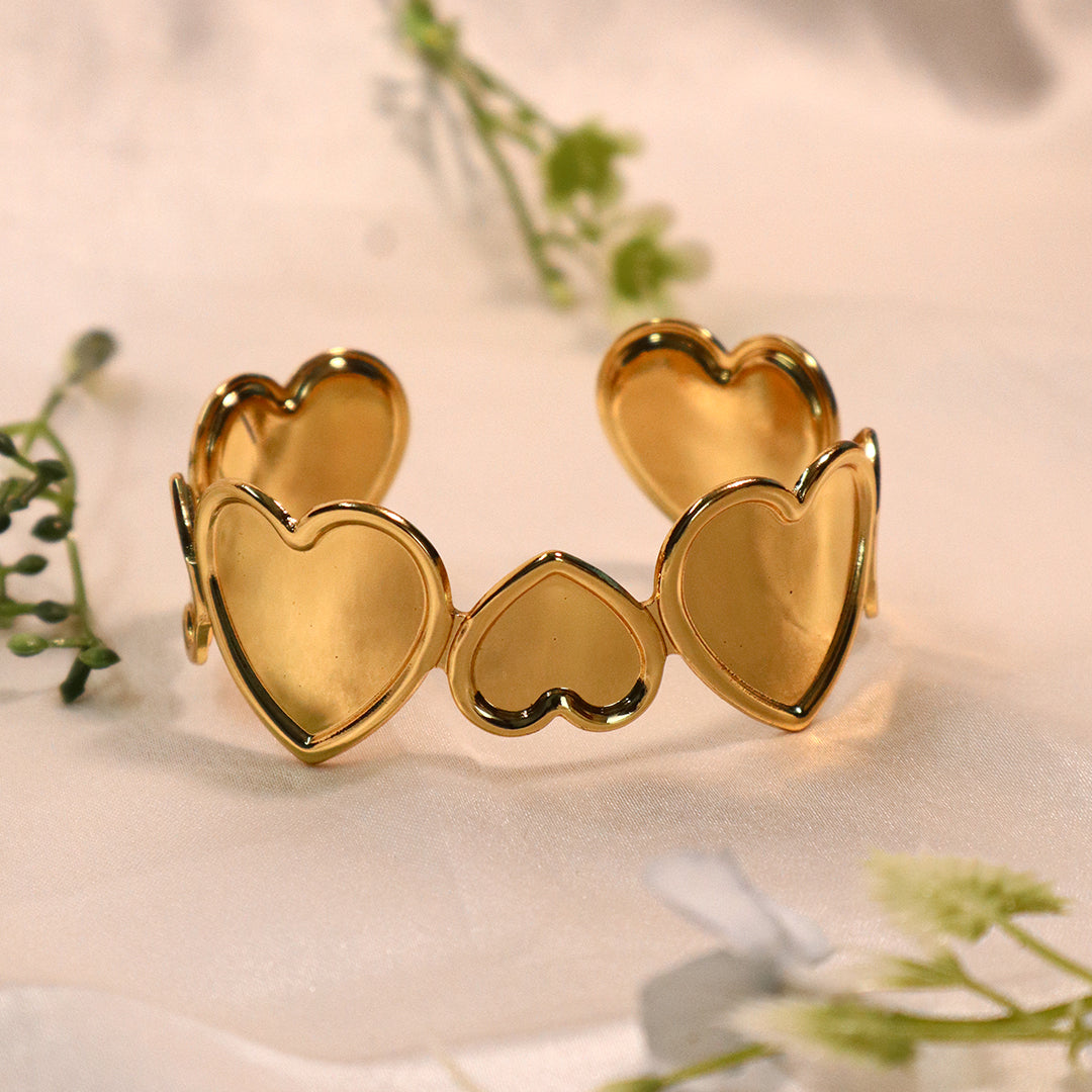 18k Gold Plated Open Heart Cuff Bracelet (Anti-Tarnish)