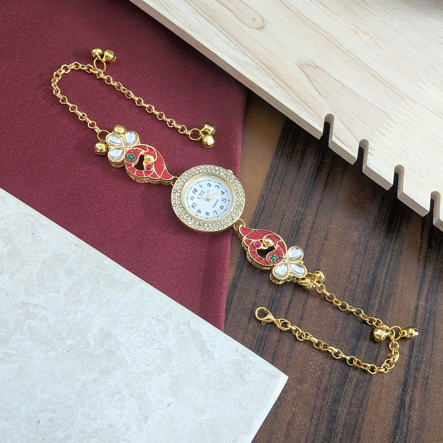 Floral Enamel Crystal Kashmiri Watch for Women & Girls
