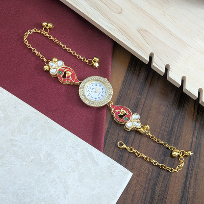 Floral Enamel Crystal Kashmiri Watch for Women & Girls