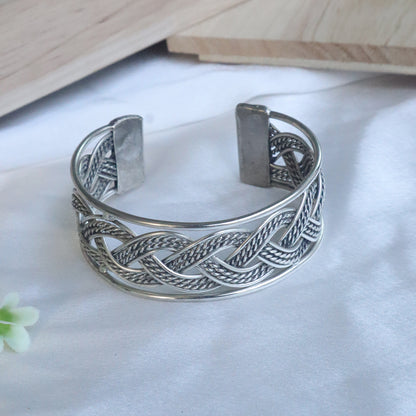 Oxidised Braided Statement Kada Bracelet