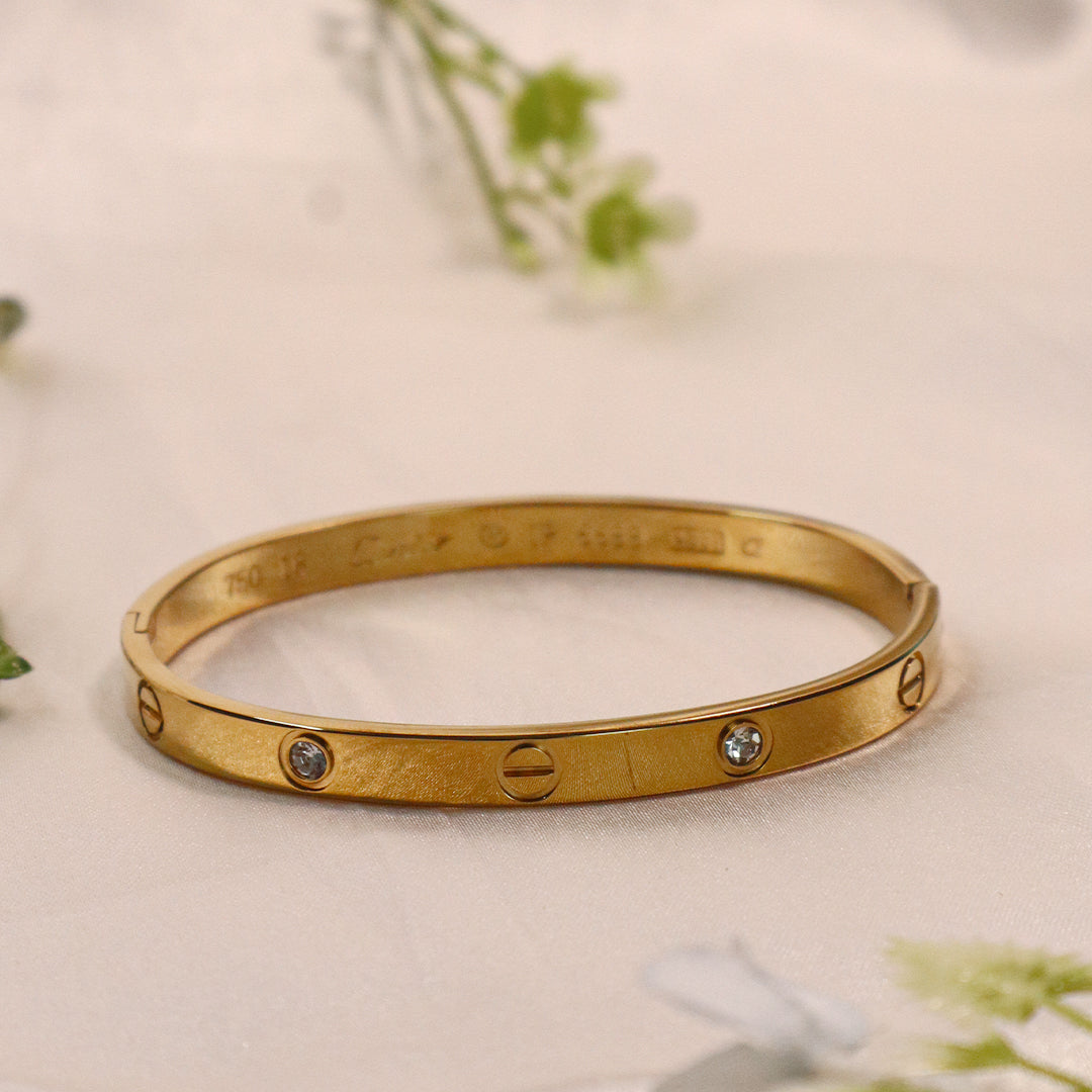 18k Gold Plated Screw Motif Bangle with CZ Stones (Anti-Tarnish)