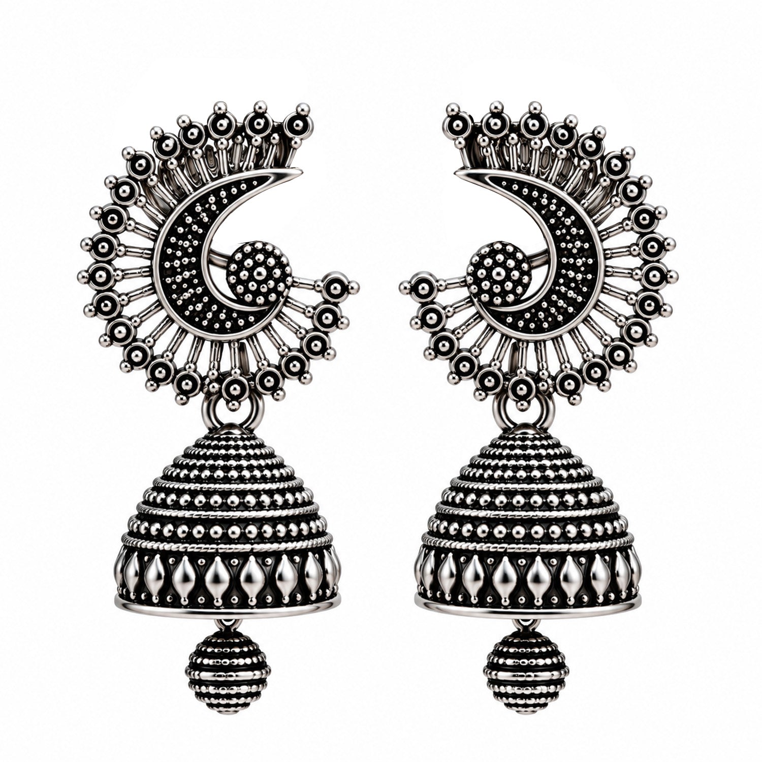 Oxidized Silver Peacock Jhumka Earrings for Women
