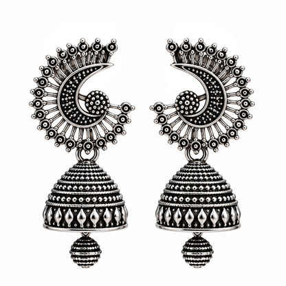 Oxidized Silver Peacock Jhumka Earrings for Women
