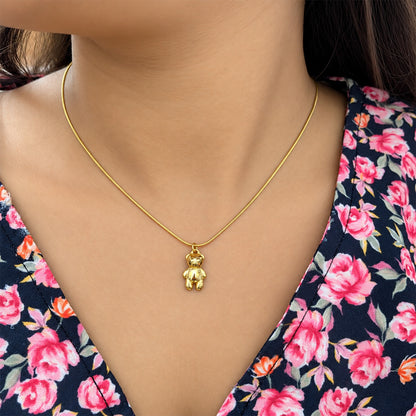 Gold Tone Teddy Pendant with Chain for Girls and Women