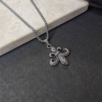 Ancient Fleur de Lis Two-Sided Stainless Steel Pendant Chain For Men & Boys