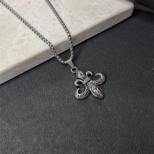 Ancient Fleur de Lis Two-Sided Stainless Steel Pendant Chain For Men & Boys
