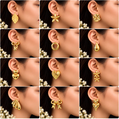 Gold Tone Korean Fashion 16 Pairs Earrings for Women & Girls