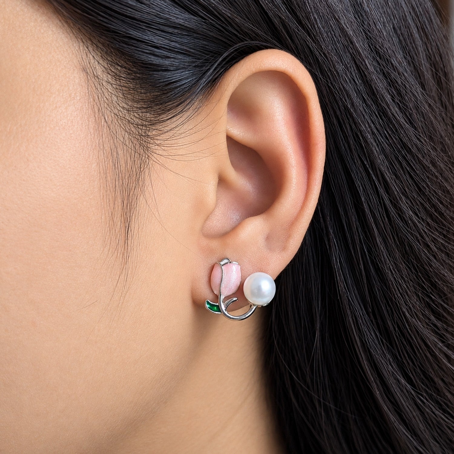 Faux Enamel Tulip Stud Earrings for Girls & Women's