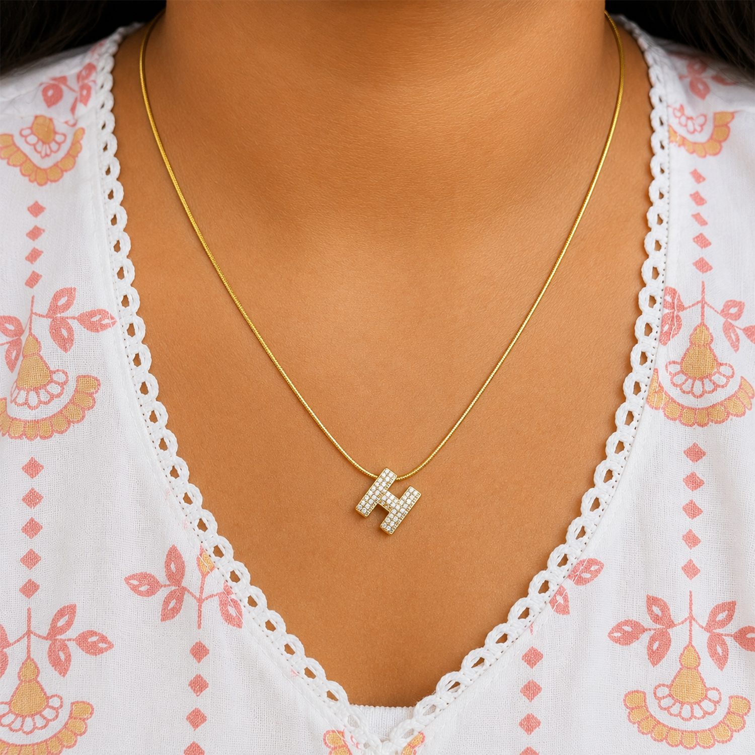 Chunky CZ Stone Alphabet Pendant for Girl & Women's