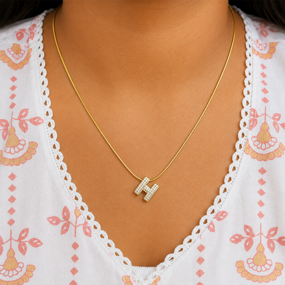 Chunky CZ Stone Alphabet Pendant for Girl & Women's