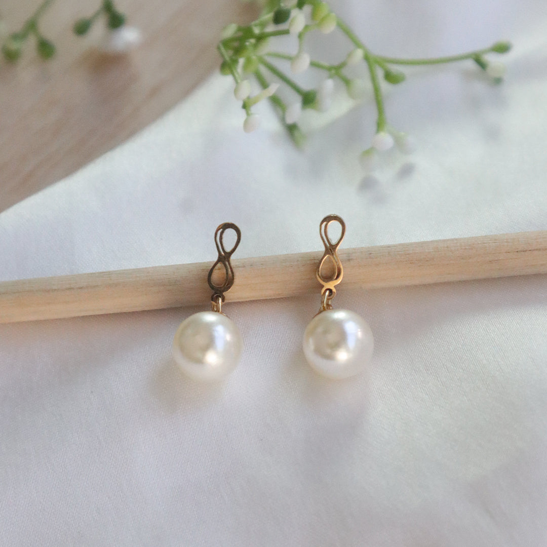 18K Gold Plated Elegance Infinity Pearl Drop Earrings (Anti Tarnish)