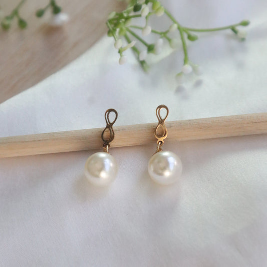 18K Gold Plated Elegance Infinity Pearl Drop Earrings (Anti Tarnish)