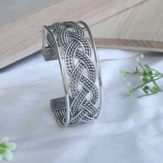 Oxidised Braided Statement Kada Bracelet
