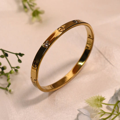 18k Gold Plated Screw Motif Bangle with CZ Stones (Anti-Tarnish)