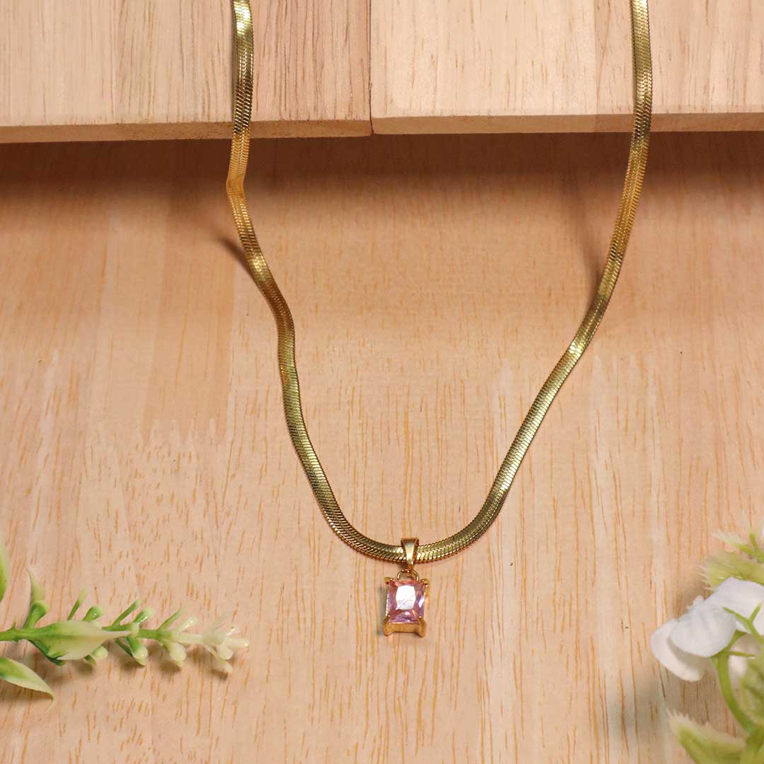 18k Gold Plated Stone Pendant Necklace ( Anti-Tarnish )
