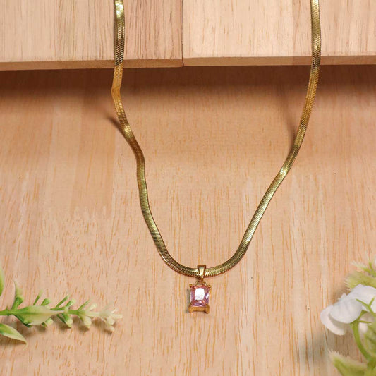 18k Gold Plated Stone Pendant Necklace ( Anti-Tarnish )