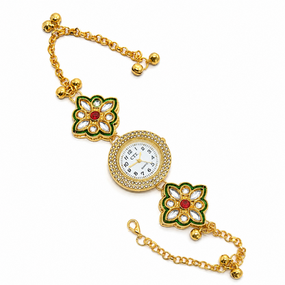 Floral Kundan Stone Kashmiri Watch for Women & Girls