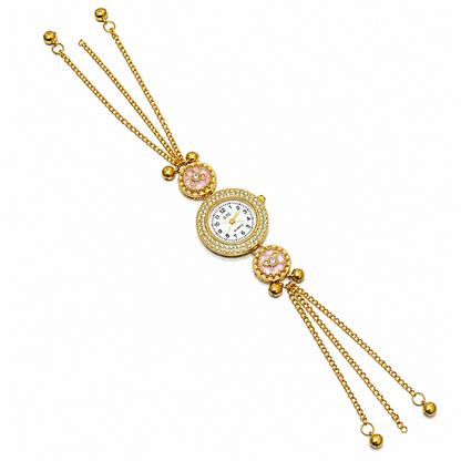 Floral Stone Round Dial Kashmiri Watch for Women & Girls