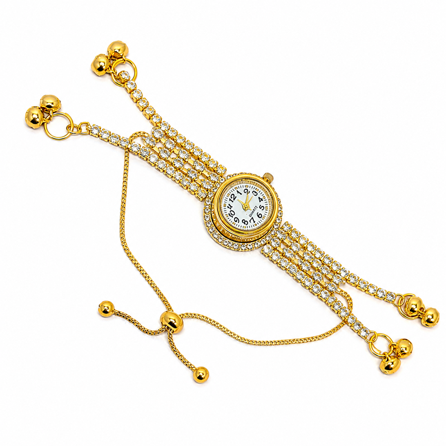 Gold Plated Crystal Stone Kashmiri Watch for Girls & Women