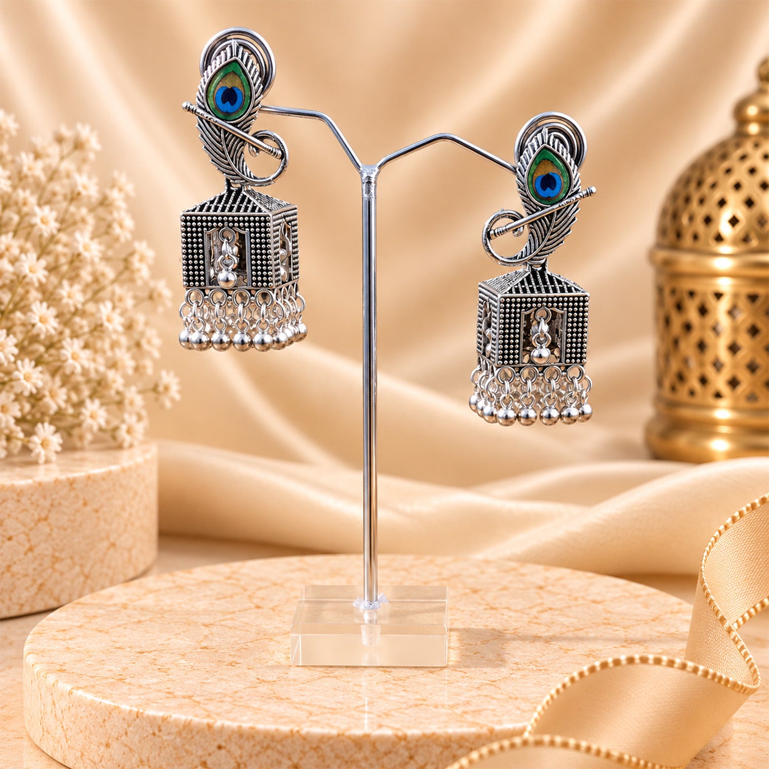 Oxidized Peacock Bell Design Earrings for Girls & Women's