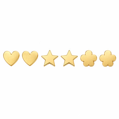 Stainless Steel Love & Star Stud Earrings Set for Girls & Women