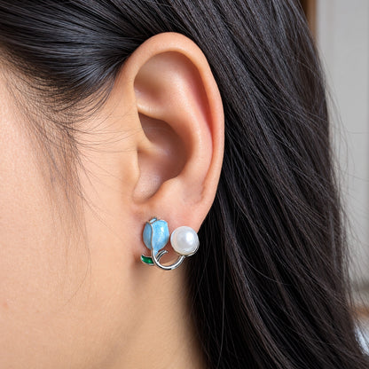 Faux Enamel Tulip Stud Earrings for Girls & Women's