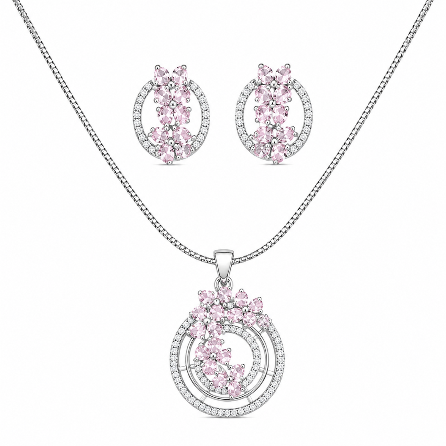 Intricate Cubic Zirconia Circular Floral Pendant Set for Girls & Women's