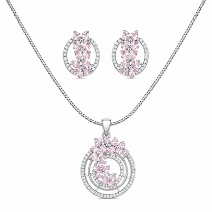 Intricate Cubic Zirconia Circular Floral Pendant Set for Girls & Women's