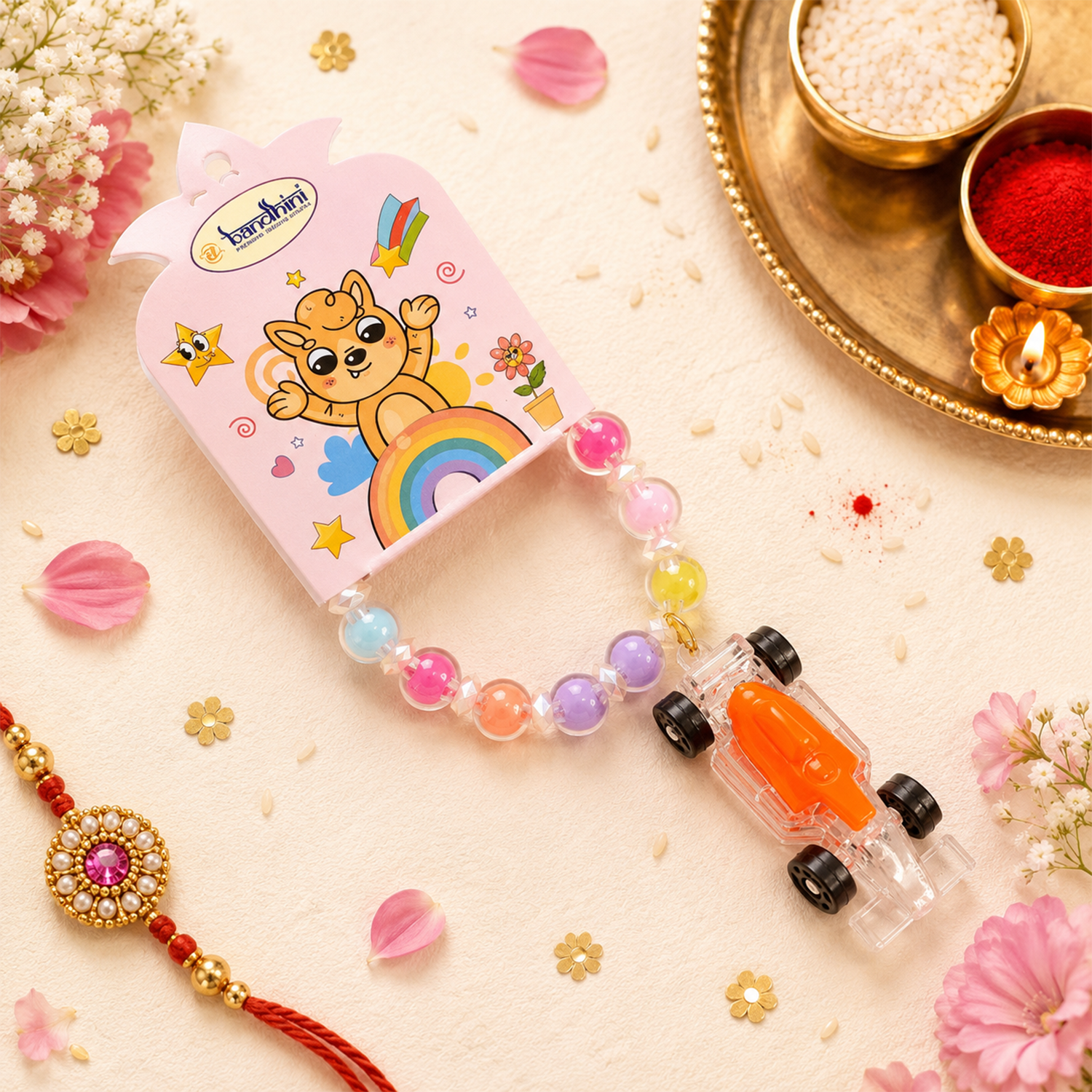 Cute Racing Car Charm Beaded Bracelet for Girls