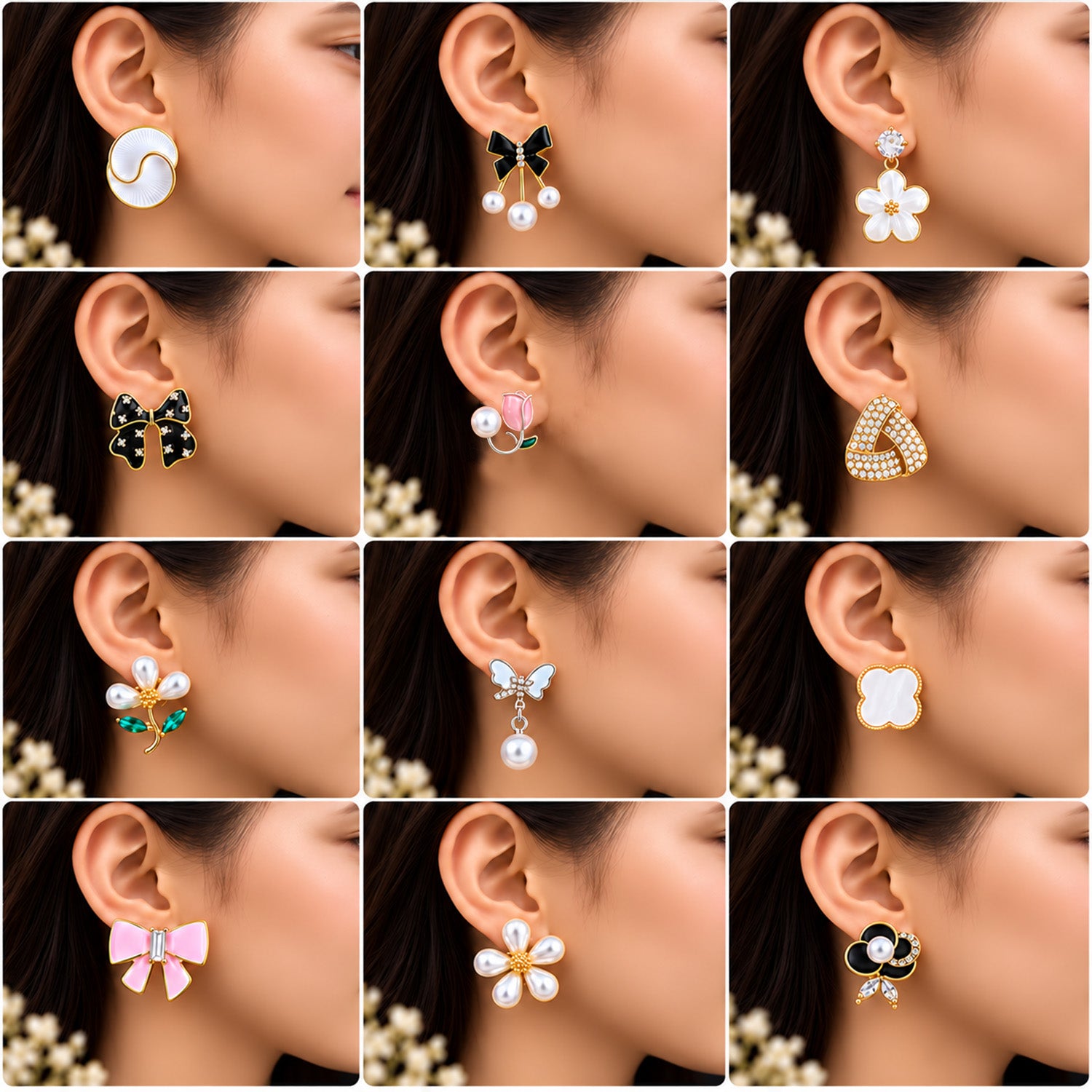 12 Pairs Trending Pearl Earrings Set for Women & Girls
