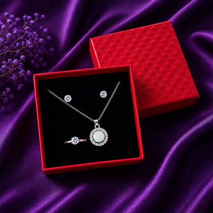 Elegant Round 3-Piece Jewelry Set with Red Gift Box