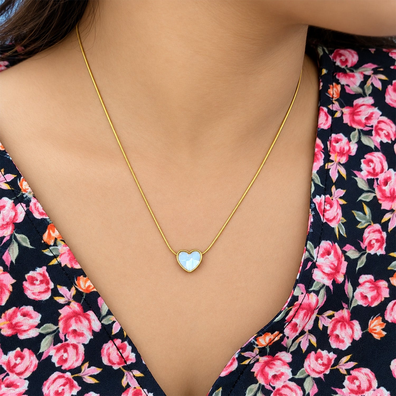 Gold Tone Heart Pendant with Pearl Effect Inlay for Girls and Women
